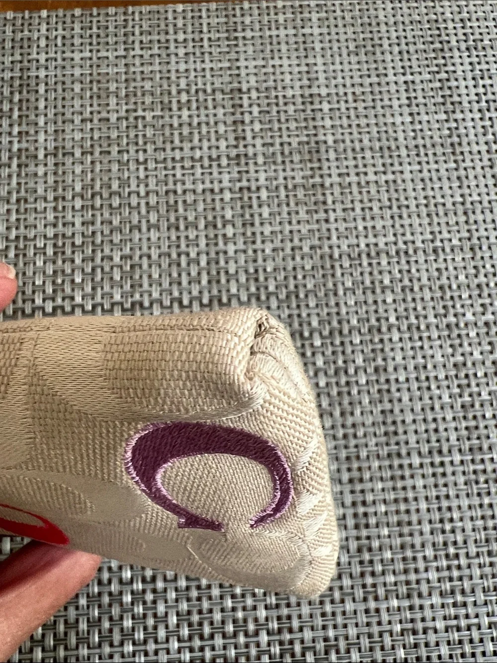 COACH Beige Signature Canvas  Case with Red & Purple C Accents
